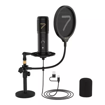 Конденсаторный микрофон USB 7RYMS ПК Микрофон однонаправленный USB Мониторинговый микрофон с двойной защитой от поп-шутов Набор микрофонов для записи Skype в прямом эфире