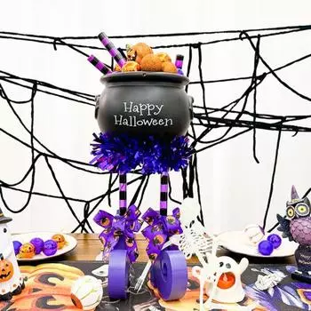 Конфетница на Хэллоуин Ведьма Длинные ножки Стоящий котел Ведьмы с каркасом в виде скелета чёрный/фиолетовый