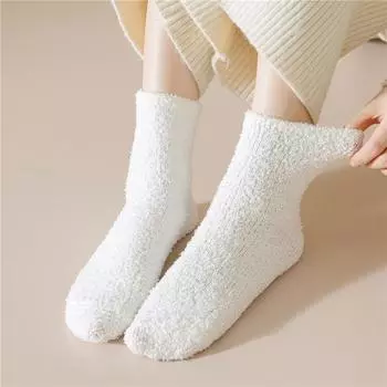Конфетного цвета пушистые теплые зимние носки для сна, женские пушистые уютные носки-тапочки, домашние комнатные мягкие зимние плюшевые носки для сна One Size