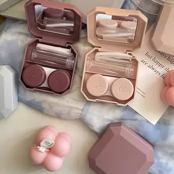 Конфетный цветной футляр для контактных линз, сплошной цвет, портативный футляр для контактных линз для путешествий светло-розовый
