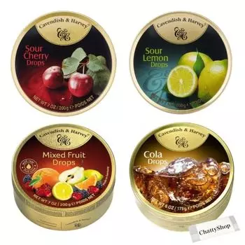 Конфеты Cavendish Harvey Candy 200 г x 4 Ассортимент A Set Sour All Поставляется с оригинальным полотенцем и (Вишня, Лимон, Фрукты, Кола)