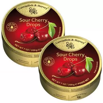Конфеты Cavendish Harvey Sour Cherry 200 г, набор из 2 банок Фруктовые немецкие конфеты с уникальным насыщенным и кисло-сладким вкусом вишни. Вкусные конфеты от