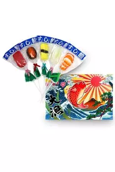 Конфеты для суши 5 штук Большой улов Флаг открытка 1 штука набор Кондитерские изделия Takara Конфеты для суши Внутренние сувениры, которые понравятся иностранцам