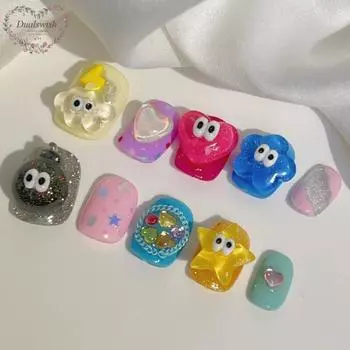 Конфеты дофамина, мультяшные милые ногти ручной работы, забавные детские забавные маленькие глазки, милые и крутые съемные украшения для ногтей S разноцветный