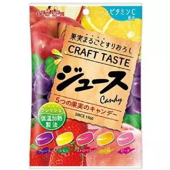Конфеты Senjakuame Honpo Juice 100 гХарактеристикиПять видов фруктовых конфет, изготовленных методом низкотемпературной обработкиХарактеристикиПять видов фруктовых конфет, изготовленных методом низкотемпературной обработки 1
