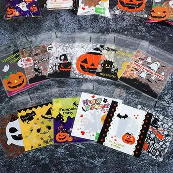 Конфеты, угощения, праздничные пакеты 100 шт., Хэллоуин, хеллоуин, самоклеящиеся, 10 x 10 см, целлофановый пакет для хранения 8