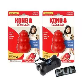 KONG 2 классические игрушки Dog Kong + 1 набор мешков для какашек для собак-охранников для щенков + 1 сменный блок, S