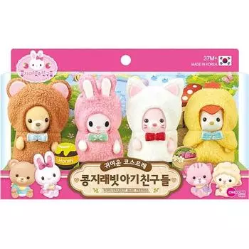Kongji Rabbit Baby Friends 6464 Плюшевая игрушка, разноцветные, популярные игрушки для корейских детей