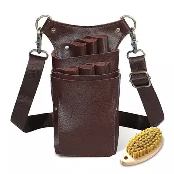 KONGPEN ножницы из натуральной 6 свиной шерсти инструкция ножницы кофейного цвета чехол, кожа, щетка, в комплекте, сумка, парикмахер, триммер,