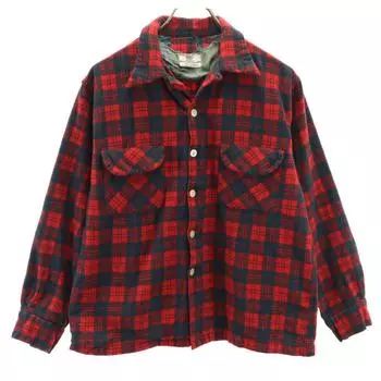 Конгресс 50-е 60-е Винтаж сделано в Англии Клетчатый узор Длинный рукав Отложной воротник Фланелевая рубашка Мужская Б/У
