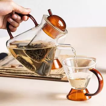 Конический стеклянный чайник, скандинавский термостойкий чайник для молока, кофе, чайник для кухни, цветочный чайник для пуэра с чашкой, домашняя барная утварь