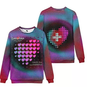 Конкурс песни Евровидение 2025 Принт Свободная толстовка с капюшоном для женщин и мужчин с круглым вырезом и длинным рукавом Повседневный спортивный костюм Смешная одежда XS