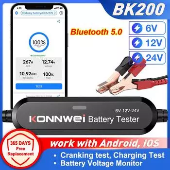 KONNWEI BK100 BK200 6 В 12 В 24 В Bluetooth 5.0 автомобильный грузовик тестер аккумулятора монитор формы сигнала 100-2000 CCA зарядка пусковые тестовые инструменты BK100 6V 12V
