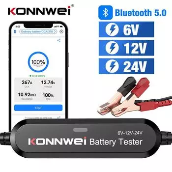 KONNWEI BK200 Bluetooth 5,0 автомобильный мотоцикл грузовик тестер батареи 6 В 12 В 24 В анализатор батареи 2000 CCA зарядный инструмент для проверки проворачивания серебряный