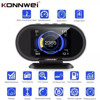 KONNWEI KW206 Автомобильный сканер OBD2 HUD Проекционный дисплей Автомобильный бортовой компьютер Автоматический цифровой расход топлива Датчик температуры воды