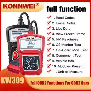 KONNWEI KW309 OBDII сканер считыватель кодов неисправностей двигателя ELM327 автомобильный сканер OBD2 автомобильный OBD сканер ремонт диагностические инструменты чёрный