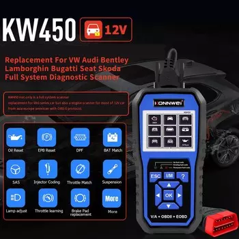 KONNWEI KW450 Всесистемный диагностический сканер OBD с 11 специальными функциями для подбора батарей, English чёрный