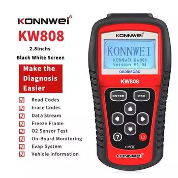 KONNWEI KW808 OBD2 Сканер CAN-шина Считыватель кодов неисправностей двигателя Инструмент для автоматического сканирования автомобиля Работает на всех автомобилях 1996 года. Поддержка нескольких языков.