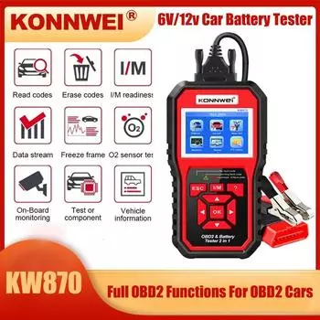KONNWEI KW870 6 В 12 В автомобильный мотоцикл аккумуляторный тестер OBD2 диагностический инструмент сканер 2 в 1 тестовые инструменты для зарядки и проворачивания автомобиля красный