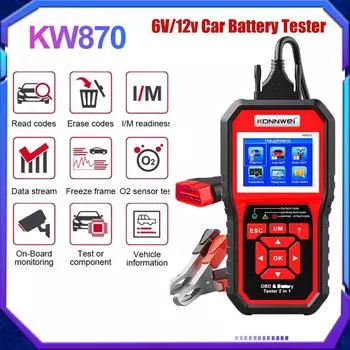 KONNWEI KW870 6 В 12 В автомобильный мотоцикл аккумуляторный тестер OBD2 диагностический инструмент сканер 2 в 1 тестовые инструменты для зарядки и проворачивания автомобиля красный
