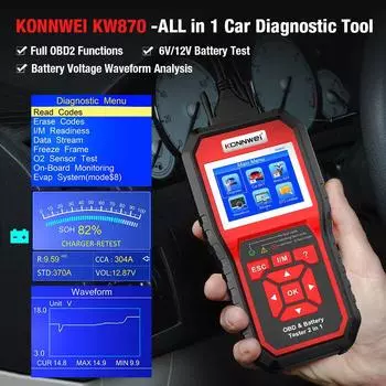 KONNWEI KW870 6 В 12 В автомобильный мотоцикл аккумуляторный тестер OBD2 диагностический инструмент сканер 2 в 1 тестовые инструменты для зарядки и проворачивания автомобиля