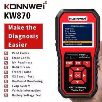 KONNWEI KW870 OBD2 сканер тестер батареи автомобильный считыватель кодов сканер автоматический диагностический инструмент для всех автомобилей после 1996 года красный