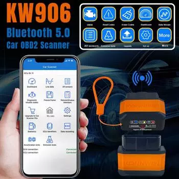 KONNWEI KW906 V1.5 ELM327 Bluetooth 5,0 автоматический детектор неисправностей OBDII сканер ELM 327 OBD инструмент для Android PK Vgate красный