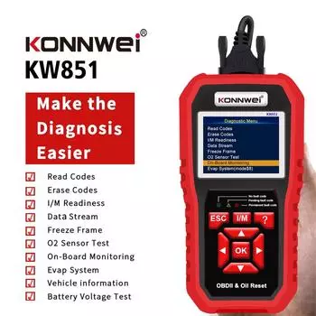 KONNWEI OBD2 KW851 Автомобильный сканер OBD 2 Профессиональные диагностические инструменты Инструмент для сброса ошибок технического обслуживания автомобиля Считыватель кодов проверки двигателя автомобиля красный