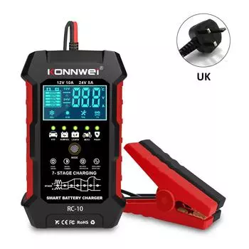 Konnwei RC10 12 В 10 А и 24 В 5 А зарядное устройство импульсный ремонтный инструмент для свинцово-кислотной автомобильной промышленности, UK красный черный