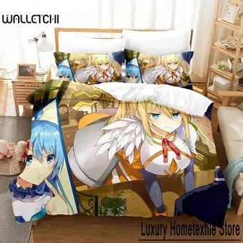 KonoSuba Bedding Set Cartoon Anime three-piece set Adult Kid Bedroom Duvet cover Sets 3D Print Kawaii Girls king size bed sets 70x133cm 2pcs