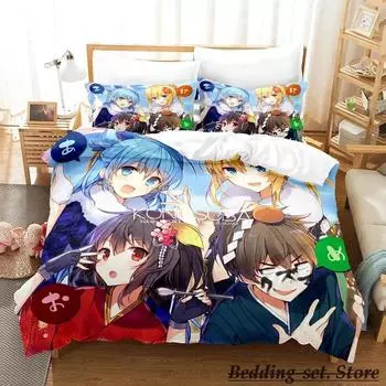 KonoSuba Комплект постельного белья Single Twin Full Queen King Size Комплект постельного белья Adult Kid Bedroom Duvetcover Sets Anime Parure de lit Bed 70x133cm 2pcs