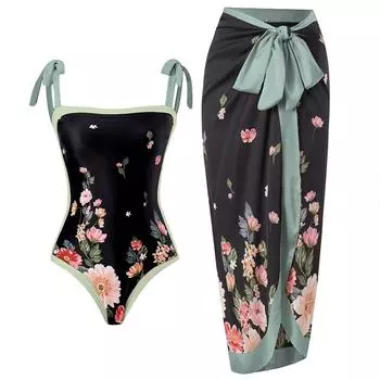 Консервативная солнцезащитная пляжная юбка с принтом и мясом, сиамский женский купальник из двух частей S