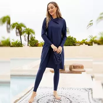 Консервативный женский купальник из трех частей в мусульманском стиле с защитой от солнца L темно-синий