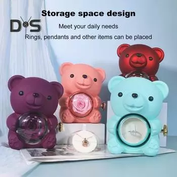 Консервированная роза, подарок в виде медведя-обнимашки с ожерельем в виде сердца, вращающаяся вечная подарочная коробка с цветком-медведем для жены, мамы, бабушки, девушки, подарок на день святого Валентина, день рождения красный