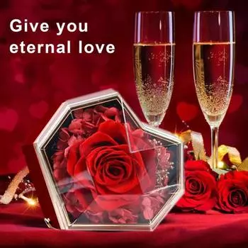 Консервированная роза шкатулка для колец шкатулка в форме сердца консервированная цветочная шкатулка для ожерелий красный