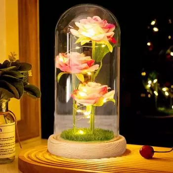Консервированная роза в стеклянном куполе со светодиодной подсветкой Вечный цветок Романтичный подарок на вечную розу для женщин на День святого Валентина День матери H