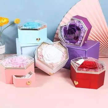 Консервированная шкатулка для колец с розами, шкатулка для украшений в форме сердца, консервированная шкатулка для ожерелий с цветами и скрытым ящиком, подарок на ее день рождения, годовщину, предложение