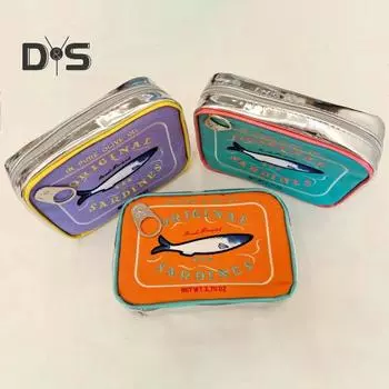 Консервированные сардины косметичка большой емкости застежка-молния изысканные узоры вышивки портативная дорожная косметичка органайзер для косметики зелёный