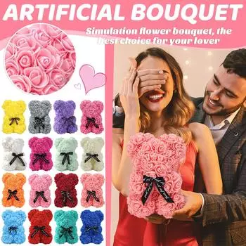 Консервированный цветок Медведь-роза на День святого Валентина Подарок на День матери Медведь-цветок из пенопласта One Size