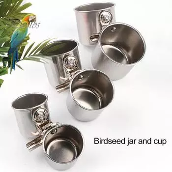 Консервная банка для корма для птиц, чашка с зажимом, кормушка для попугаев из нержавеющей стали, миска для воды, не грызет, простая в установке клетка для птиц, коробка для еды S