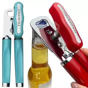 Консервный нож из нержавеющей стали с эргономичной длинной ручкой, портативный многофункциональный ручной инструмент для открывания банок и бутылок, кухонный гаджет для пожилых людей, поваров, страдающих артритом красный