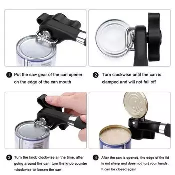 Консервный нож из нержавеющей стали в соответствии с эргономичной механикой использования удобных походных инструментов для кухни, аксессуаров чёрный