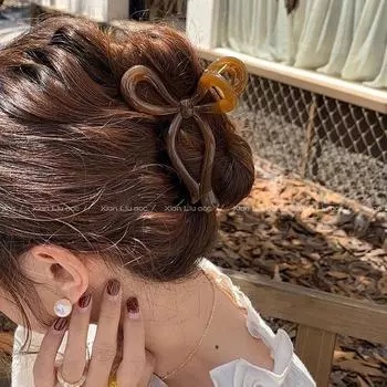 Конский хвост, бант, большой коготь, аксессуары для волос в виде краба для женщин, однотонные акриловые заколки с бантом, заколки для волос, заколки для девочек, повязки на голову чёрный