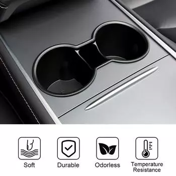 Консольный держатель для питьевой бутылки, универсальный автомобильный ящик для хранения, автомобильный держатель для стакана с водой для Tesla Model 3/Y, двойное отверстие, ПВХ чёрный