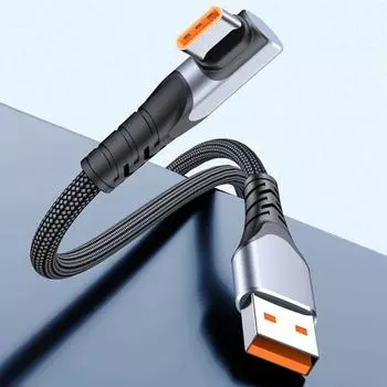 Конструкция изгиба кабеля для передачи данных, 6А, быстрая зарядка, высокоскоростная передача данных, встроенный чип, зарядный кабель типа C 2M чёрный