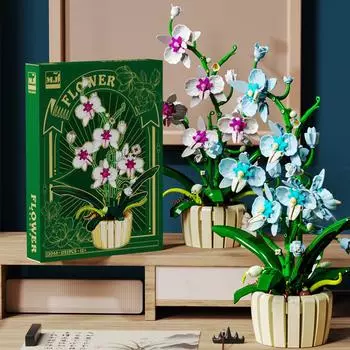 Конструкторы орхидеи 10311 Букет цветов Роза Растение Розовые Синие Кирпичи Детская Модель Собранные Игрушки Романтический Подарок на День Святого Валентина светло-серый