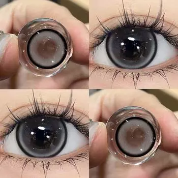 Контактные линзы для близорукости 2 шт. Мягкие цветные контактные линзы Ежегодное использование Натуральные контактные линзы с классом 0,00-8,00 Кукольные глаза 14,5 мм 0 чёрный