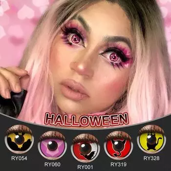 Контактные линзы для косплея Pseyeche Blood Bat, контактные линзы с розовым сердцем, контактные линзы Red Kitty для Хэллоуина, 1 пара, зеленые линзы Spide Crazy 14.0mm