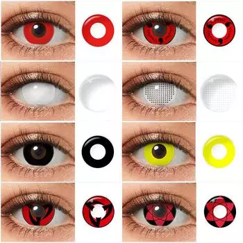 Контактные линзы Sharingan Eye для Хэллоуина, 1 пара, красные контактные линзы для косплея на год, белые линзы для слепых глаз, глазные контакты для аксессуаров аниме Hexagram