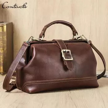 КОНТАКТЫ Натуральная кожа Женская сумка Женская модная сумка-тоут Большая вместимость Сумка через плечо Кожаные сумки через плечо красный/коричневый